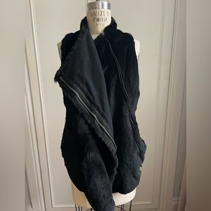 Helmut Lang women’s black fur leather combo zip vest. Size 4/Small.